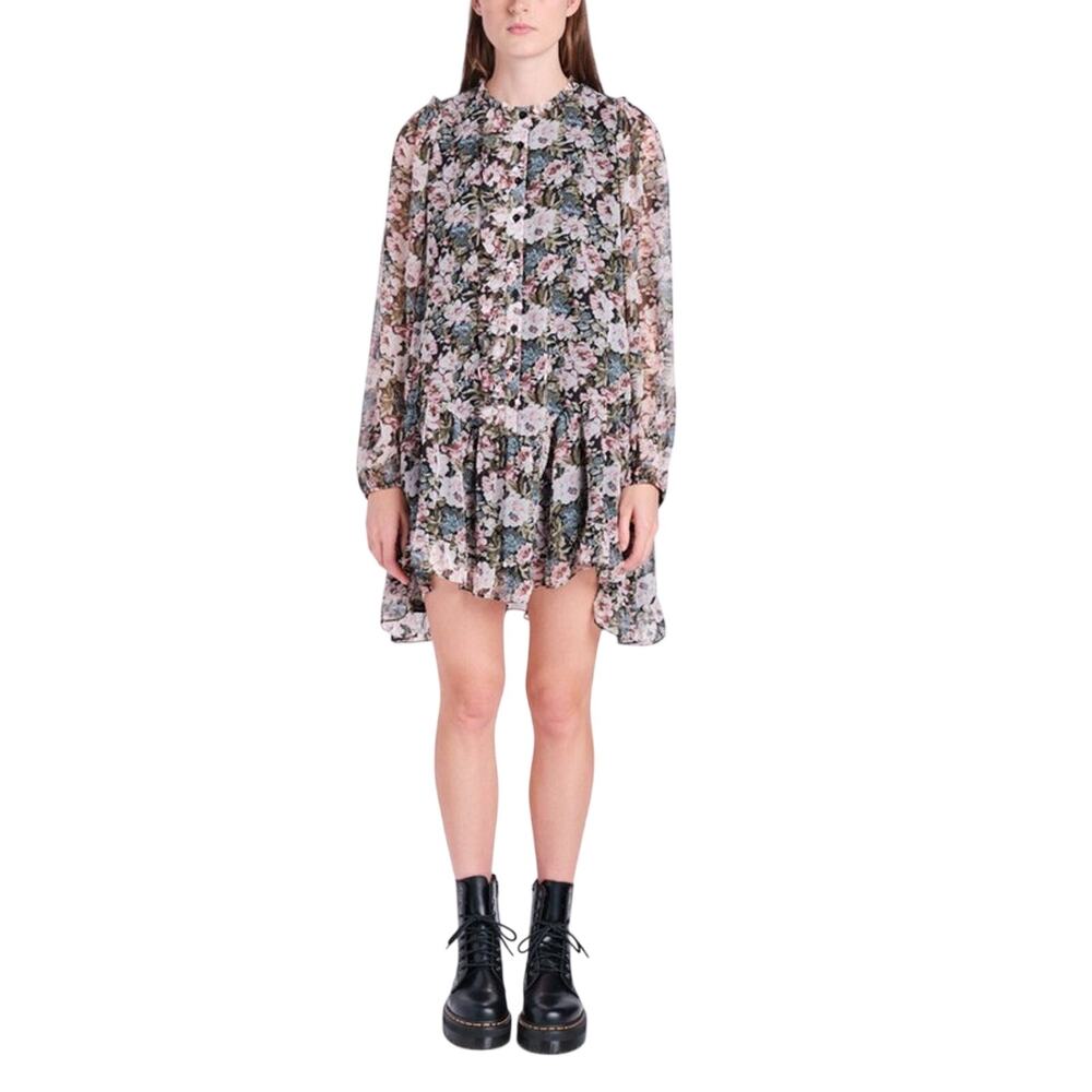 En Saison Romantic Black Floral Print Mini Dress Size XS
